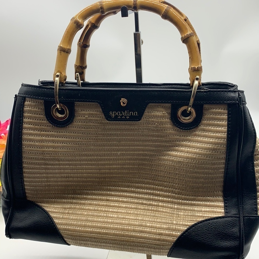 Spartina 449 black Tan leather bamboo handle bag. LP1460